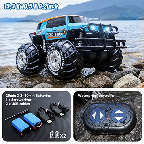 Ruko 1601AMP Amphibious RC Trucks, 1:10 Large Waterproof Monster Truck for Boys, 4x4 Offroad RC Car, All Terrain Vehicle with 2 Rechargeable Batteries, Gifts for Kids - Image 6