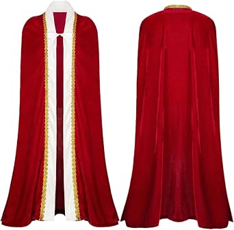 Women's Red Velvet Queen Cape Medieval Renaissance Costume Set | Royal Queen Costume for Women, with Crown, Necklace & Gloves, Medieval King Cosplay, Red Cape & Robe for Party