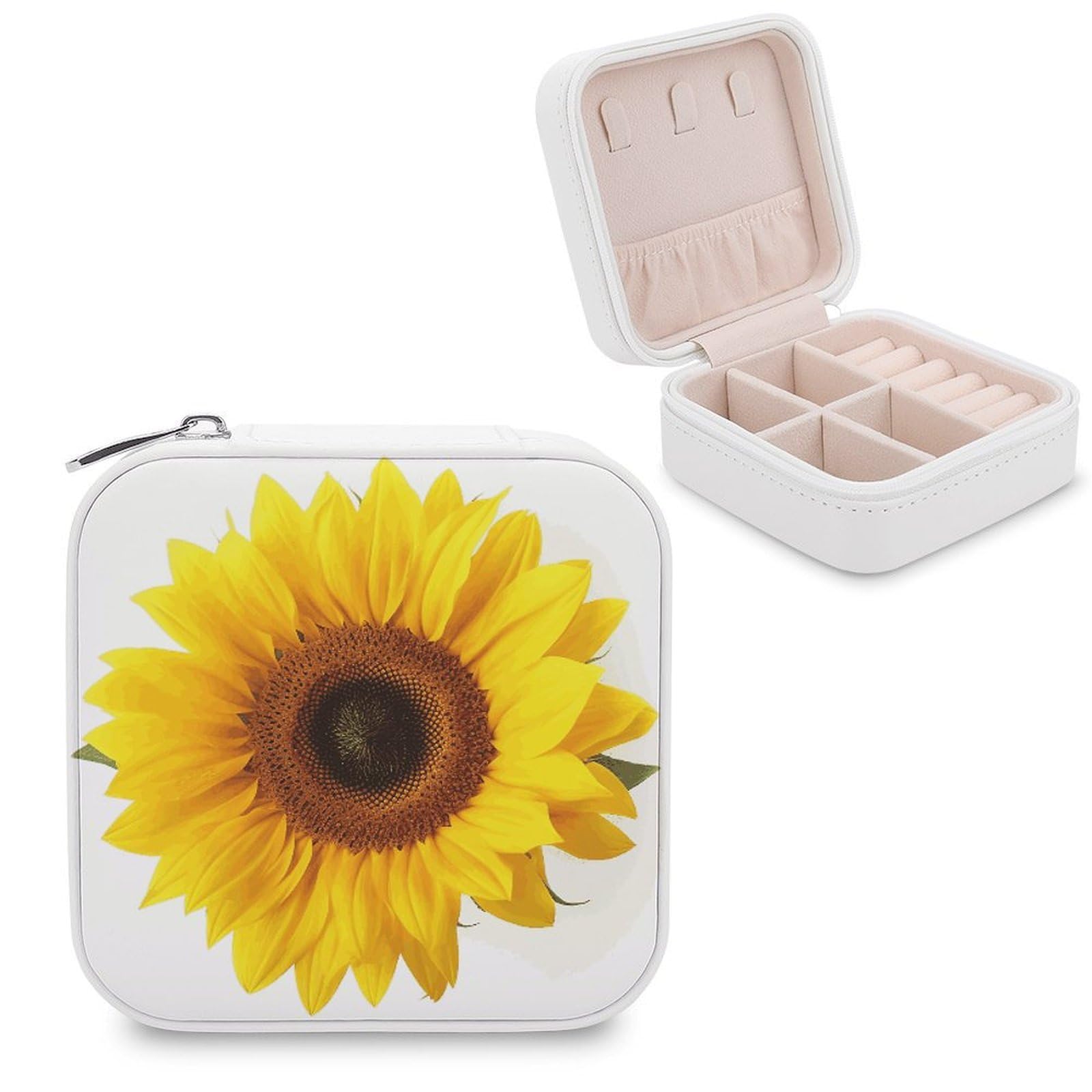 FekiLoot Sunflower Isolated Jewelry Box Exquisite Jewelry Organizer Silver Gold Trinket Storage Case Multi Compartments Cute Earrings Ring Necklace Holder For Woman Household Gift