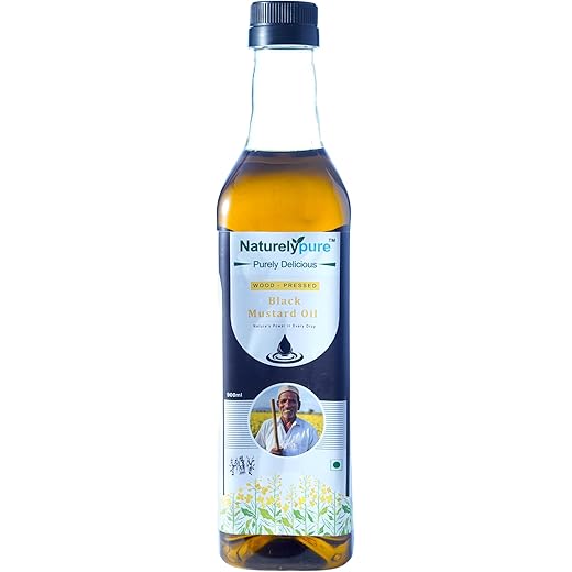 NaturelyPure Wood-Pressed Black Mustard Oil ? 900ml | Pure & Traditional Kachchi Ghani Sarson Ka Tel | Cold-Pressed Cooking Oil for Pickles, Tadka & North Indian Recipes | Glass Bottle