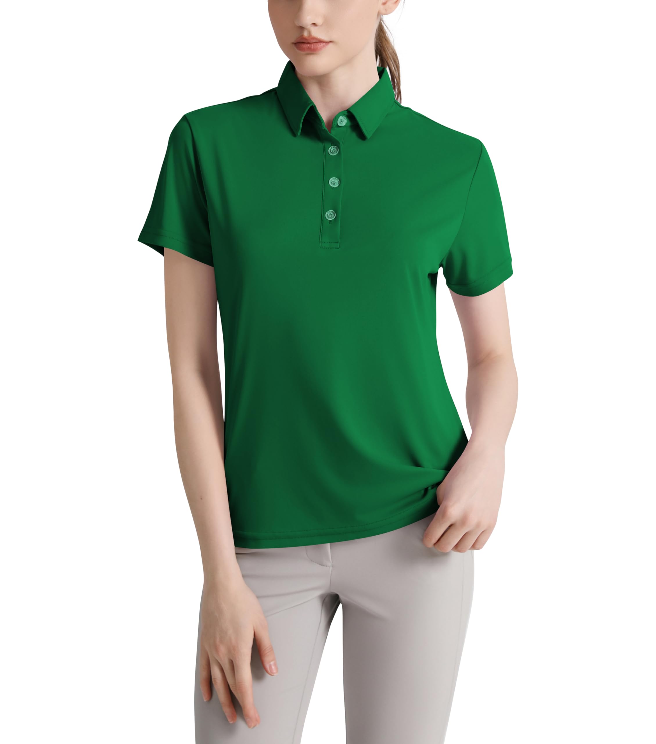 Damen Poloshirt UPF 50+ Kurzarm Polohemd Schnelltrocknend Golf Tennis Shirts Leicht Sport T-Shirts Sommer Meliert Tops Fitness Laufshirts mit 1/4 Knopfleiste