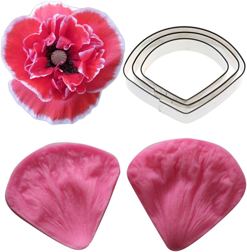 Carunke Gumpaste Corn Poppy Petal Silicone Veiner & Cutter Fondant Cake Mould