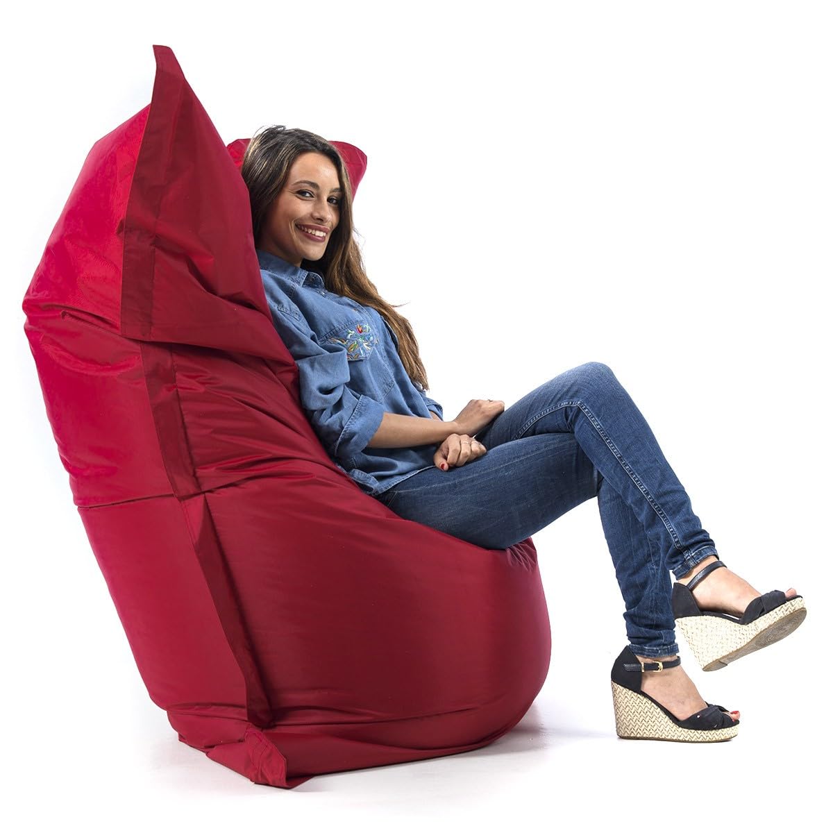 LIVEDECO Pouf Géant Bordeaux BiG52 Classic 170x130 cm Déhoussable Intérieur Extérieur Rempli de Billes de Polystyrène