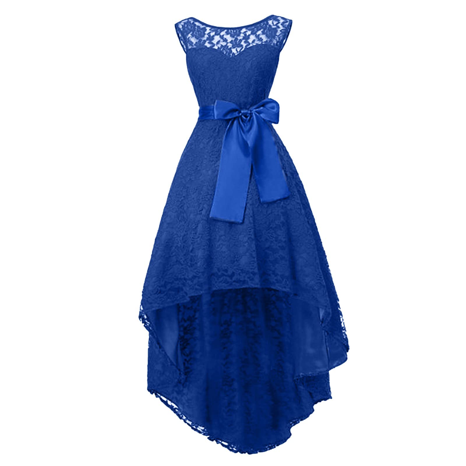 Damen Kleid Elegant Damen Spitzenkleid Schulterfrei Spitze Patchwork Asymmetrisches Rüschen Lang Kleider mit Gürtel Einfarbig Schwingen Cocktailkleid Abendkleider für Hochzeit Ballkleider
