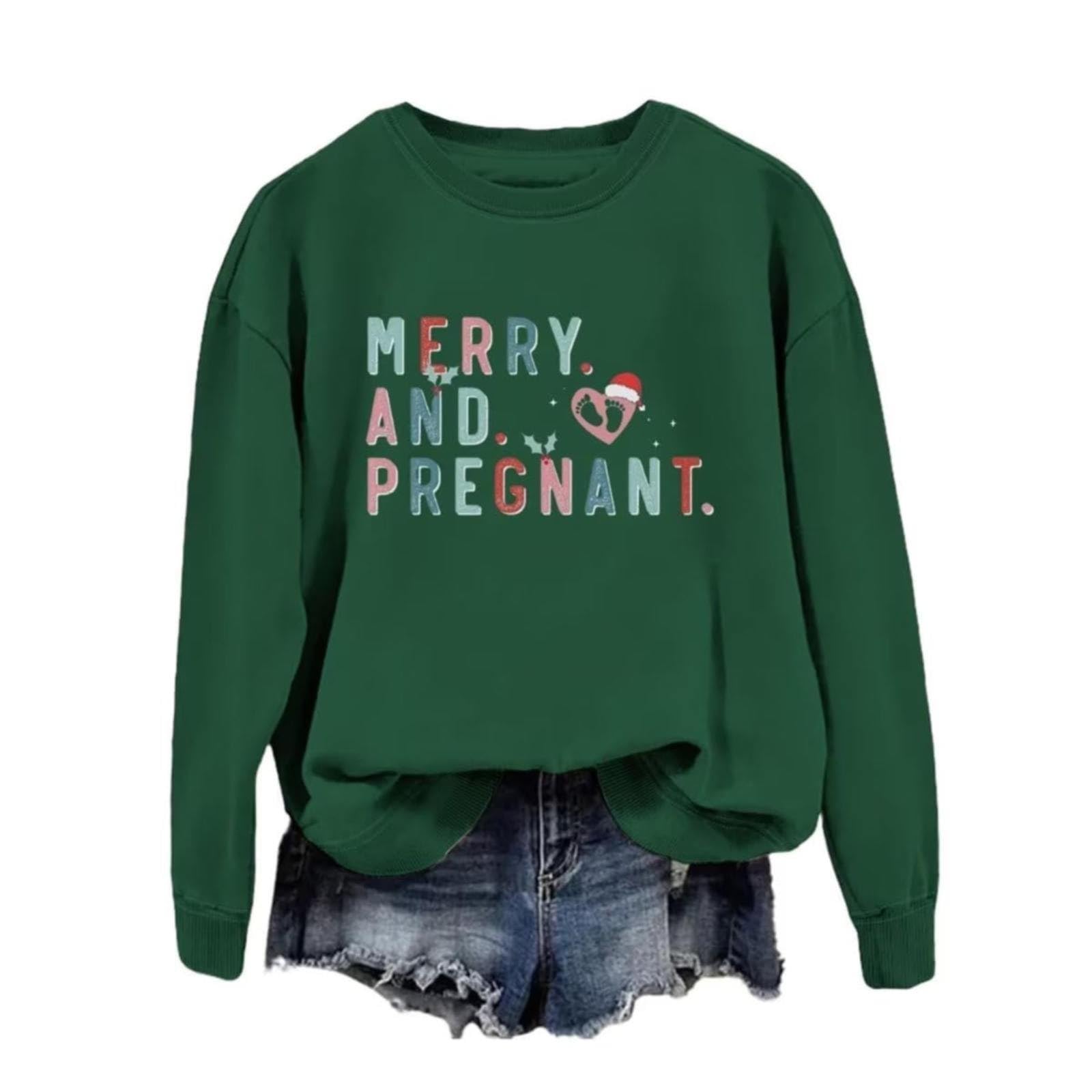 Sudadera de de Navidad para Mujer, Camiseta de Manga Larga para Regalo de Embarazadas, Camiseta de Anuncio de de Navidad Vestidos Sudaderas Mujer Sudadera Mujer Ancha