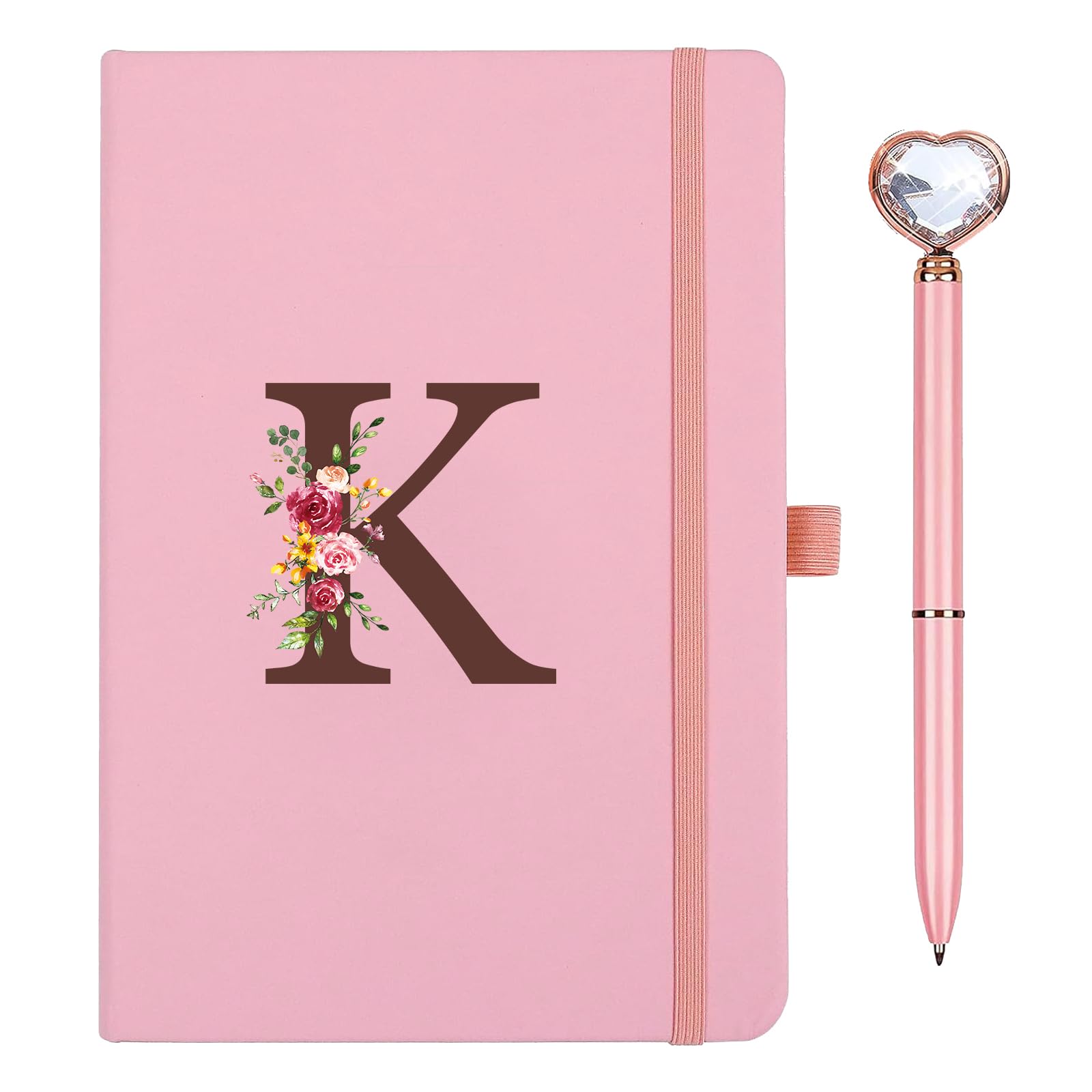 Personalised A5 Notebook with Initials, PU Leather Journal with Pen, Pen Loop, 200 Pages, Diary for Adults, Girlfriend, Girls, Women, Birthday, Graduation, Gift, Mother's Day Gift (K) — image 1