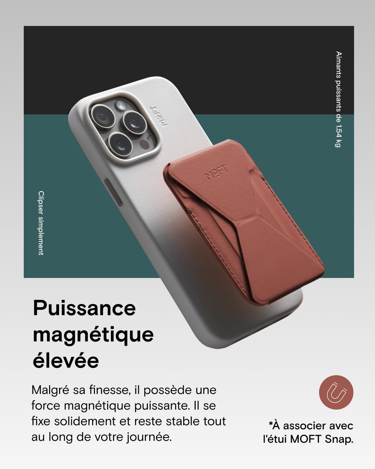 MOFT Porte Carte Magsafe pour iPhone 17/16/15/14/13/12, Magsafe Wallet en MOVAS Cuir Végan, Magnétisme Utra-Puissant, Support Téléphone Portable à 3 Modes, 2 Supports de Cartes (Marron)