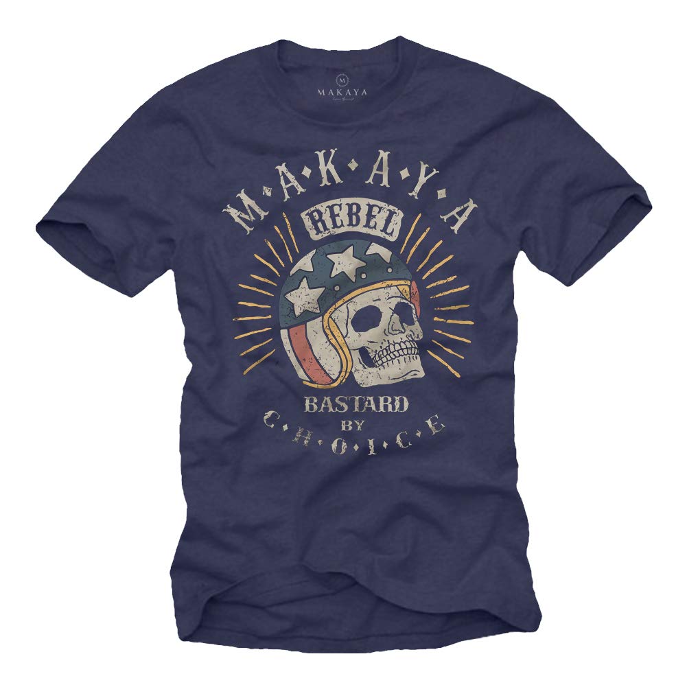 MAKAYA Gifts for Motorbike Lovers - Motorcycle Mens T-Shirt Skull Blue XXL