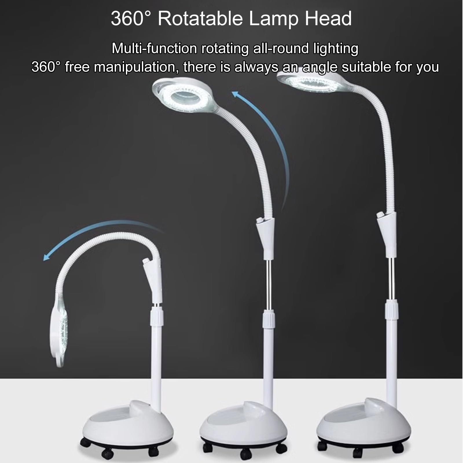 Lampe d'Examen Chirurgicale Mobile, Lampe Chirurgicale Flexible À Col de Cygne avec Loupe 8X, Luminosité Réglable en Hauteur pour Consultation Externe