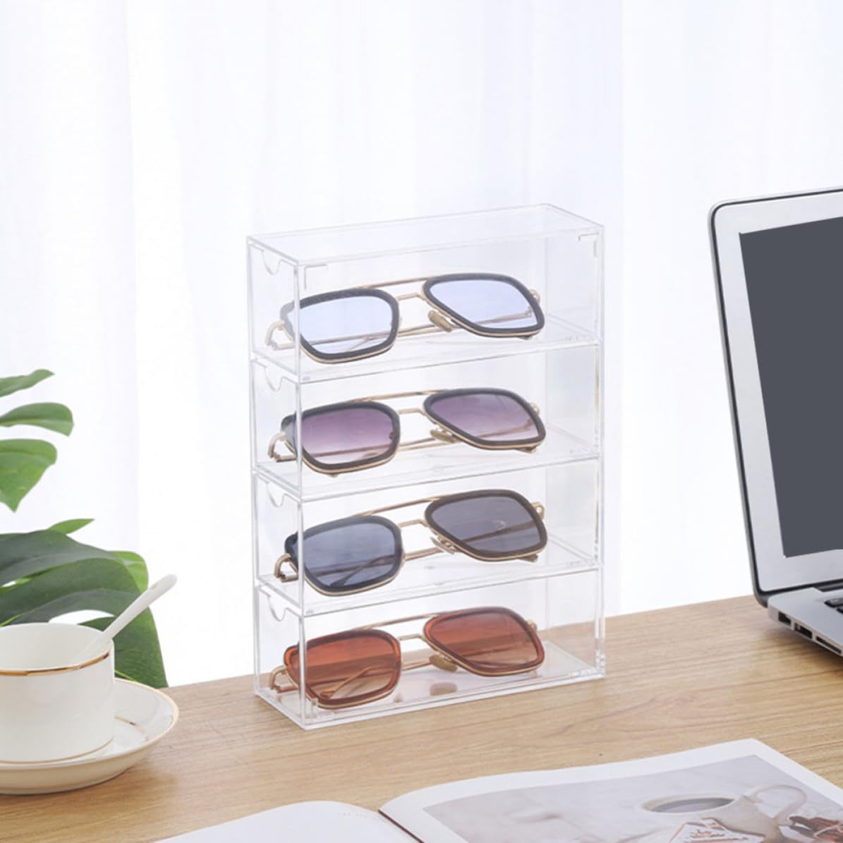 SOIMISS 2 Stück Transparente Brillenbox mit 4 Schubladen aus Ps für Brillen