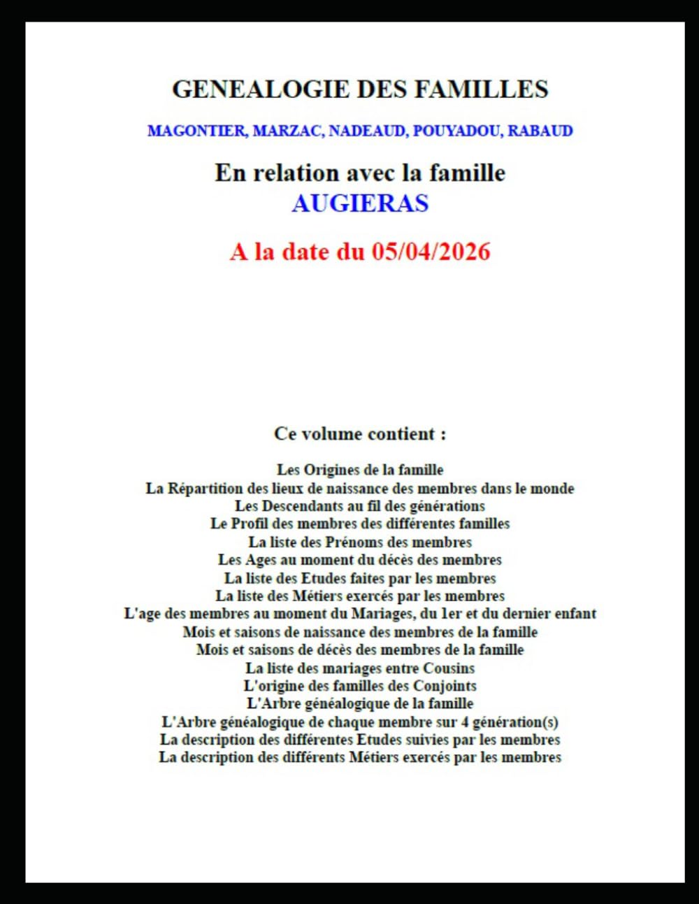 Généalogie Augiéras - Familles des conjoints - Tome IV