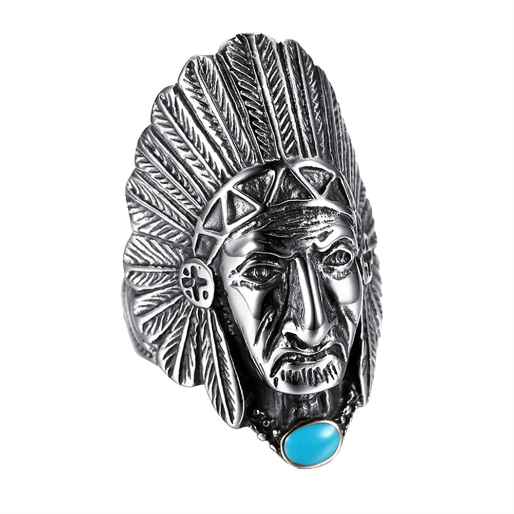 HIJONES Unisex Stainless Steel Indian Chief Tribe Ring
