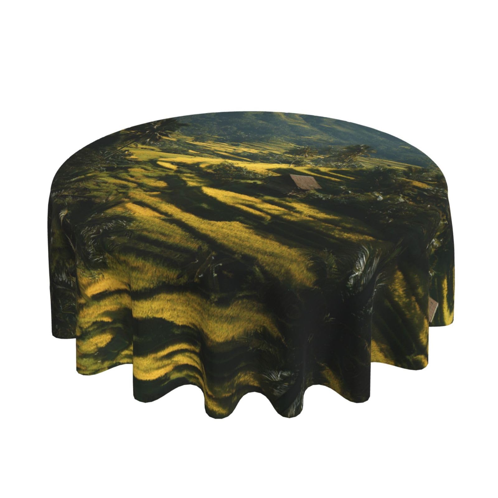 ESNAIUVCD Terraced Fields in Bali print Round Tablecloth Waterproof Washable Wipeable Resistant Polyester Circular Table Cover for Dining Room Kitchen Indoor Outside 60"
