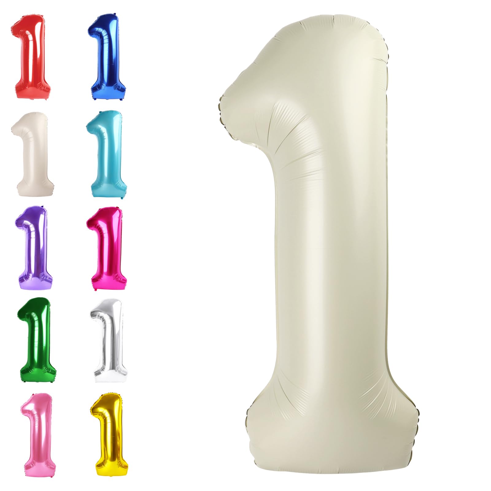 Cream White Number 1 Balloon 40 inch, Number 1 Birthday for Boy Girl, Cream White Foil One Balloon for 1st 10 11 12 16 18 Birthday Party, Anniversary
