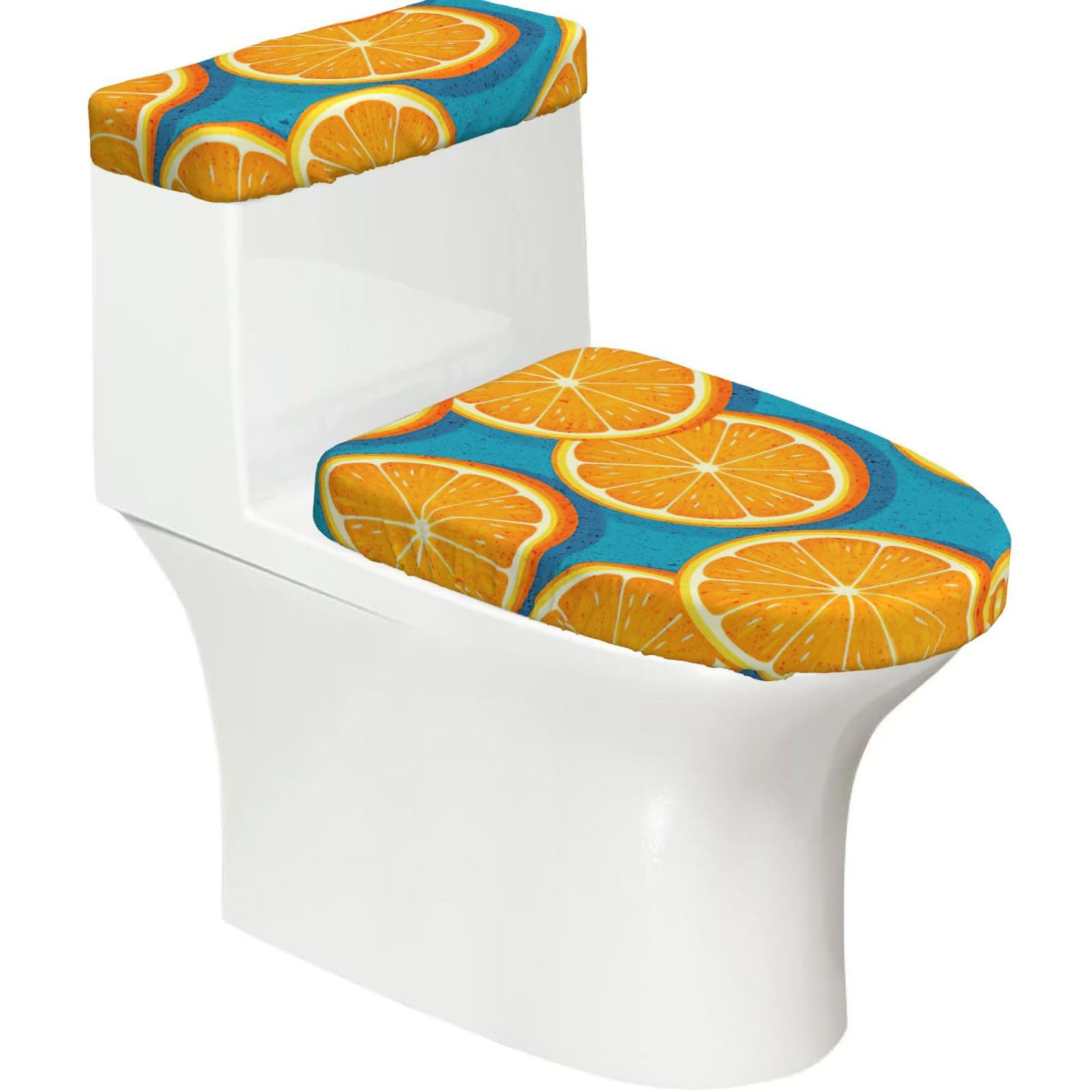 Fresh Orange Fruit Print Bathroom Decor Toilet Lid Cover And Tank Covers, Restroom Accessories Fits Most Round