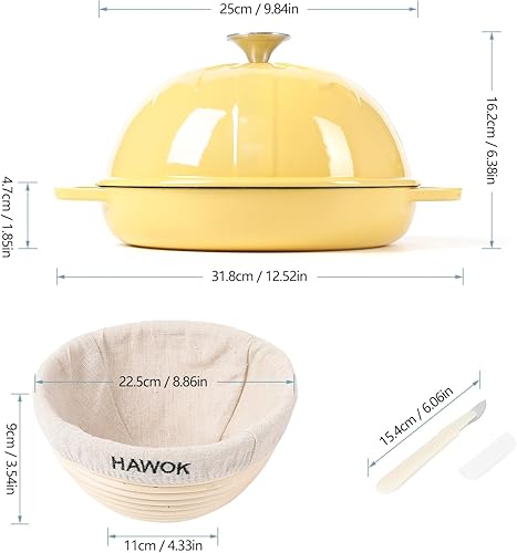 Miniatura 2 de HAWOK Horno de pan de hierro fundido con tapa Cloche, diámetro 9.8 pulgadas9.8 in, con cesta de prueba y cuchillo de puntuación de masa, bandeja