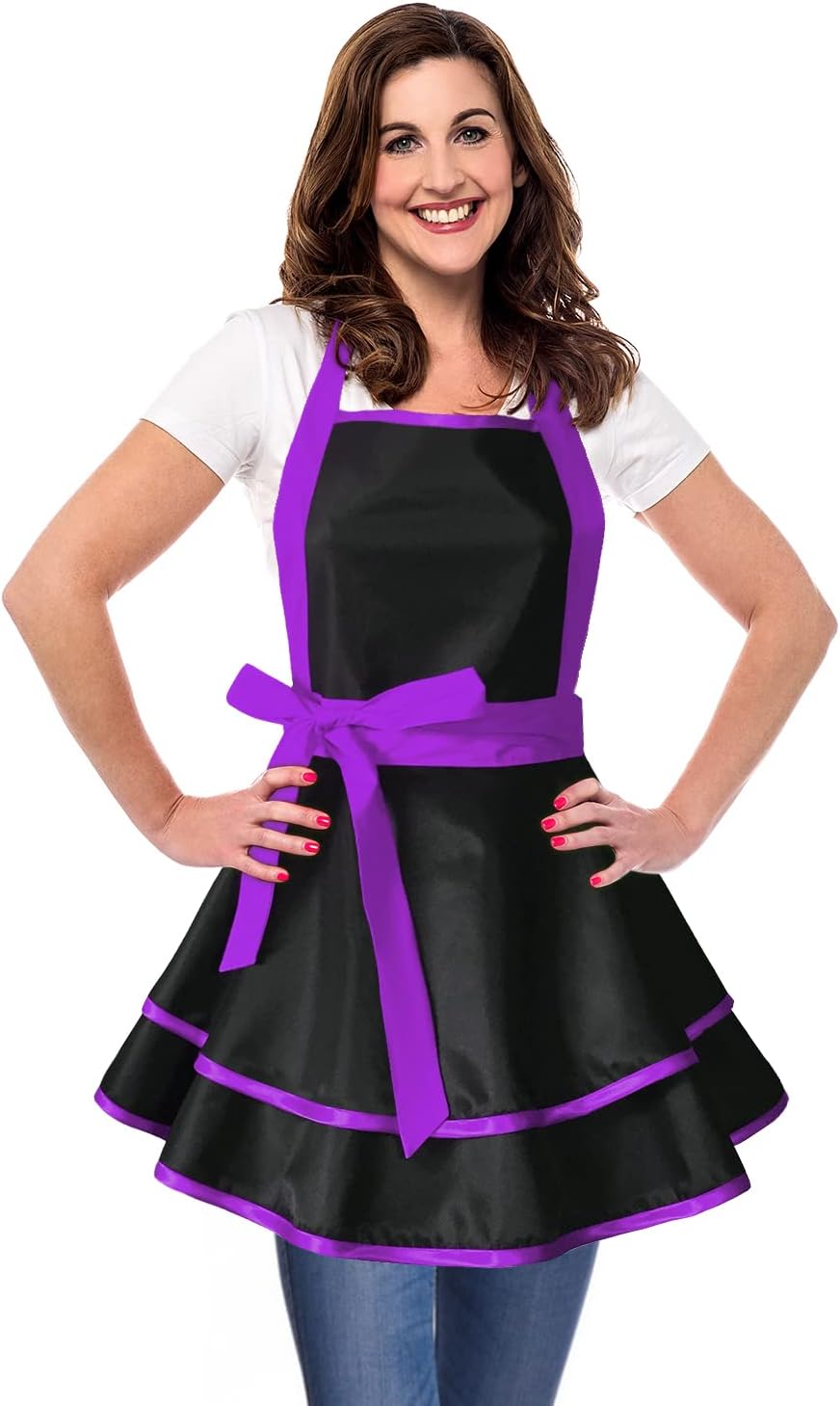 Violet Mist Cute Lovely Retro Aprons for Women Girls Lady Sexy Vintage Aprons Black Purple Vintage 50s Apron Halloween Christmas Apron Cooking Kitchen Ruffle Apron for Housewife Waitress Mother's Gift