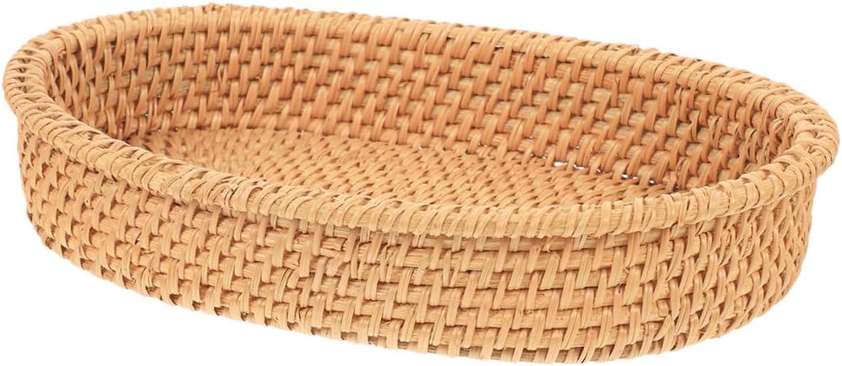 Hand-woven Small Rattan Bread Basket 20x12x4 Cm Rustic Oval Food Serving Basket for Fruit and Breakfast Storage in Kitchen and Dining