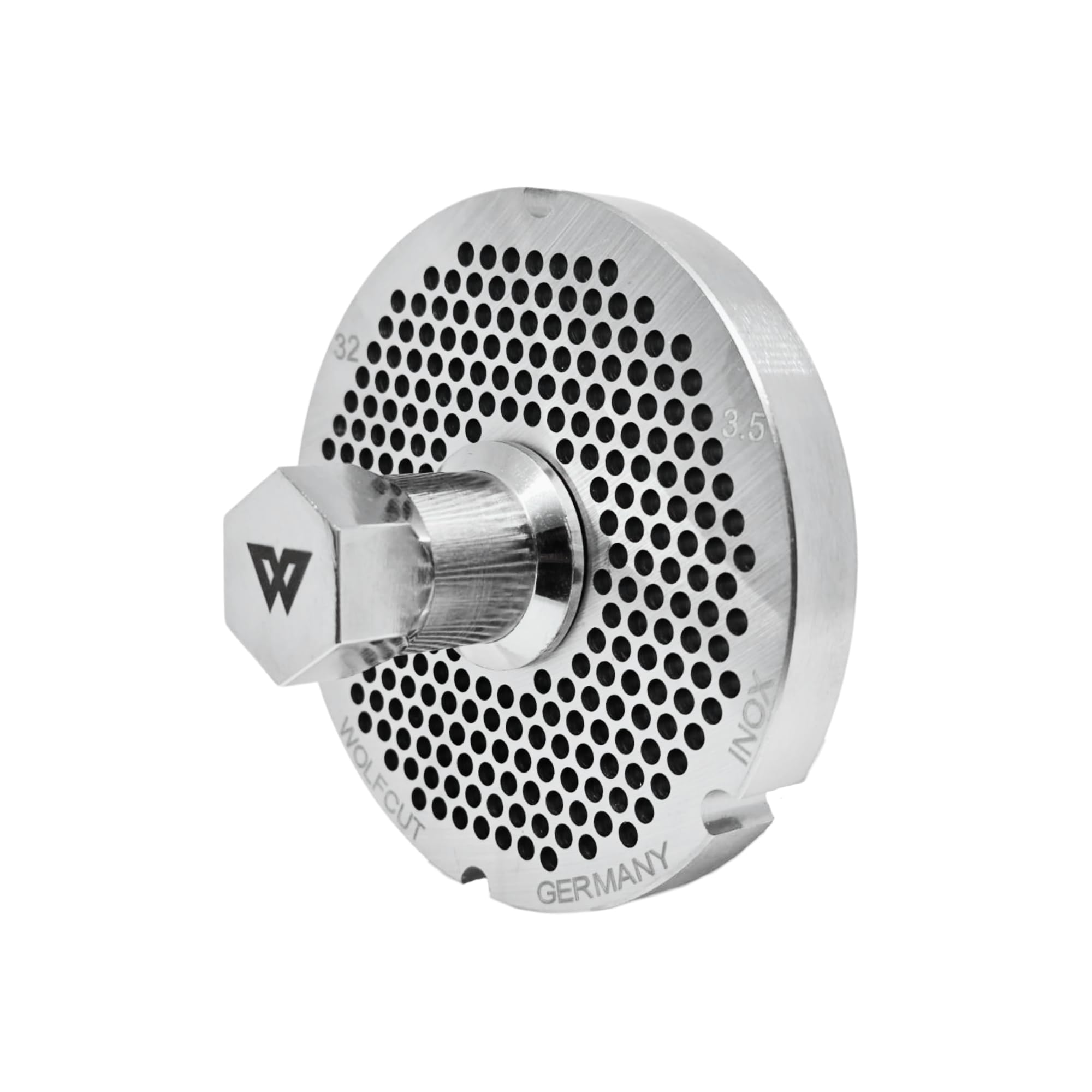 Wolfcut Inox Longlife - Juego de cuchillas para picadora de carne (4 ranuras y rosca de 3,0 mm + orificio de 3,5 mm y tapa de rosca, repuesto para/compatible con picadora Bizerba FW-N32, tamaños 32)