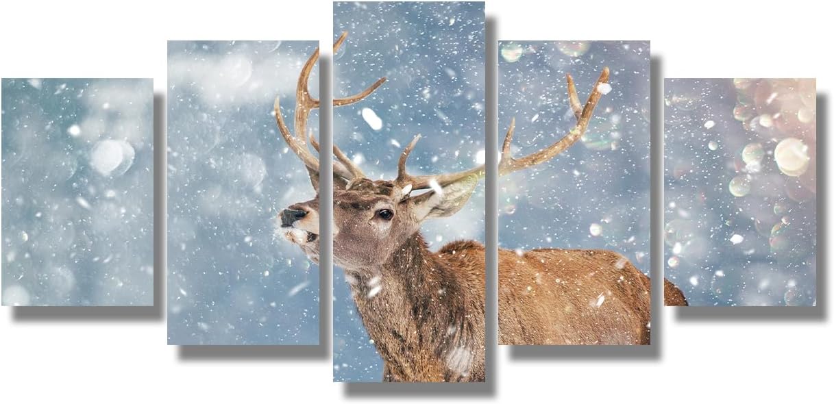 Wildlife Conservation Concept Paintings 5 Piece Canvas Wall Art House Decorations African Safari Animals Pictures Wall Decor Giclee Framed Stretched Ready to Hang Size 60x32 inch