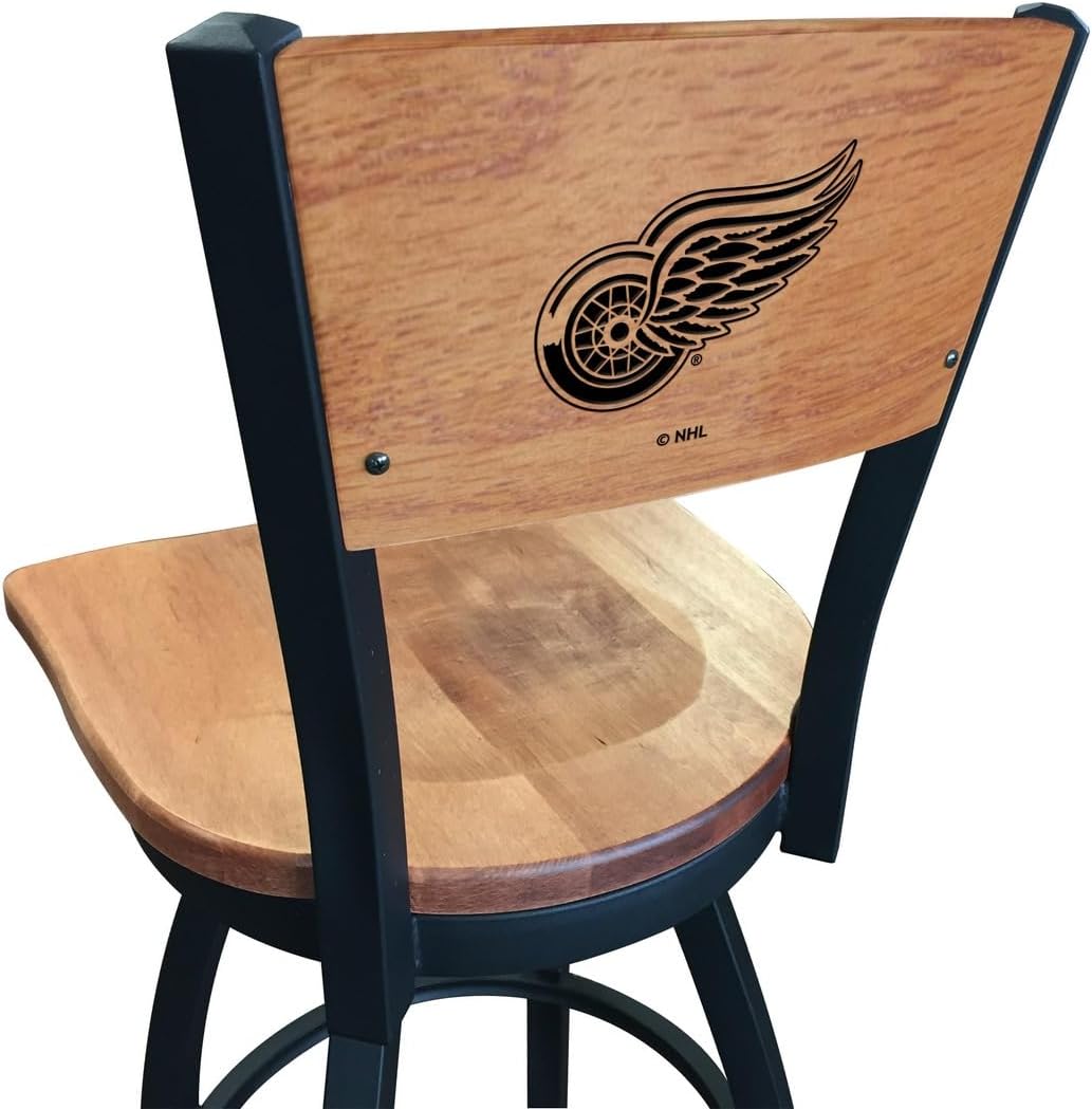 Holland Bar Stool Co. L038-25" Black Wrinkle Detroit Red Wings Swivel Bar Stool with Laser Engraved Back by The