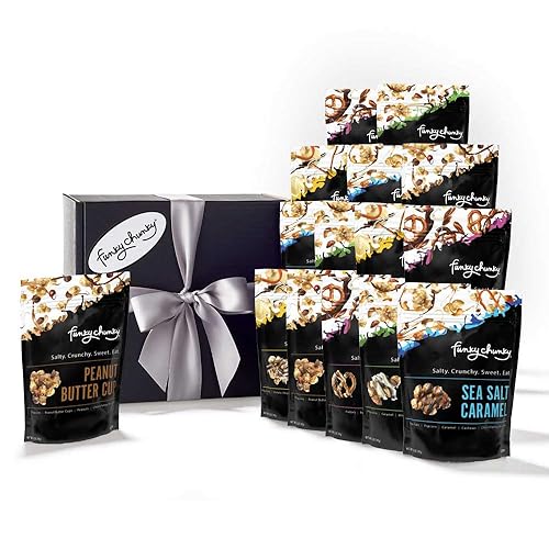 Funky Chunky Palomitas de maíz gourmet, palomitas de maíz de chocolate, pretzel y mezclas de nuez, paquete variado, caramelo de sal marina, taza de