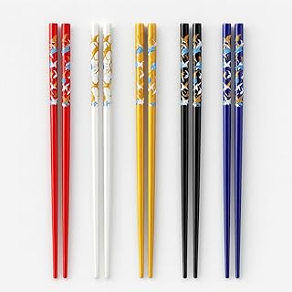 JapanBargain, Bamboo Chopsticks Reusable Japanese Chinese Korean Wood Chop Sticks Hair Sticks 5 Pair Gift Set Dishwasher Safe, 9 inch (1, Multi-Crane)