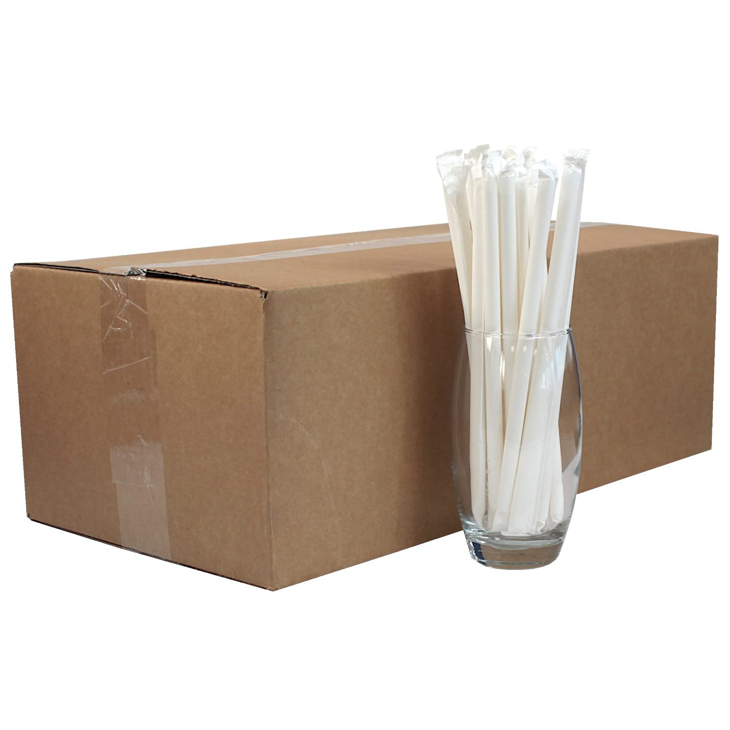 White Paper Straws (8mm x 200mm) - Individually Wrapped for Protection - Pack Size 800 - Eco-Friendly / Highly Durable / Food Safe / Suitable for All Occasions