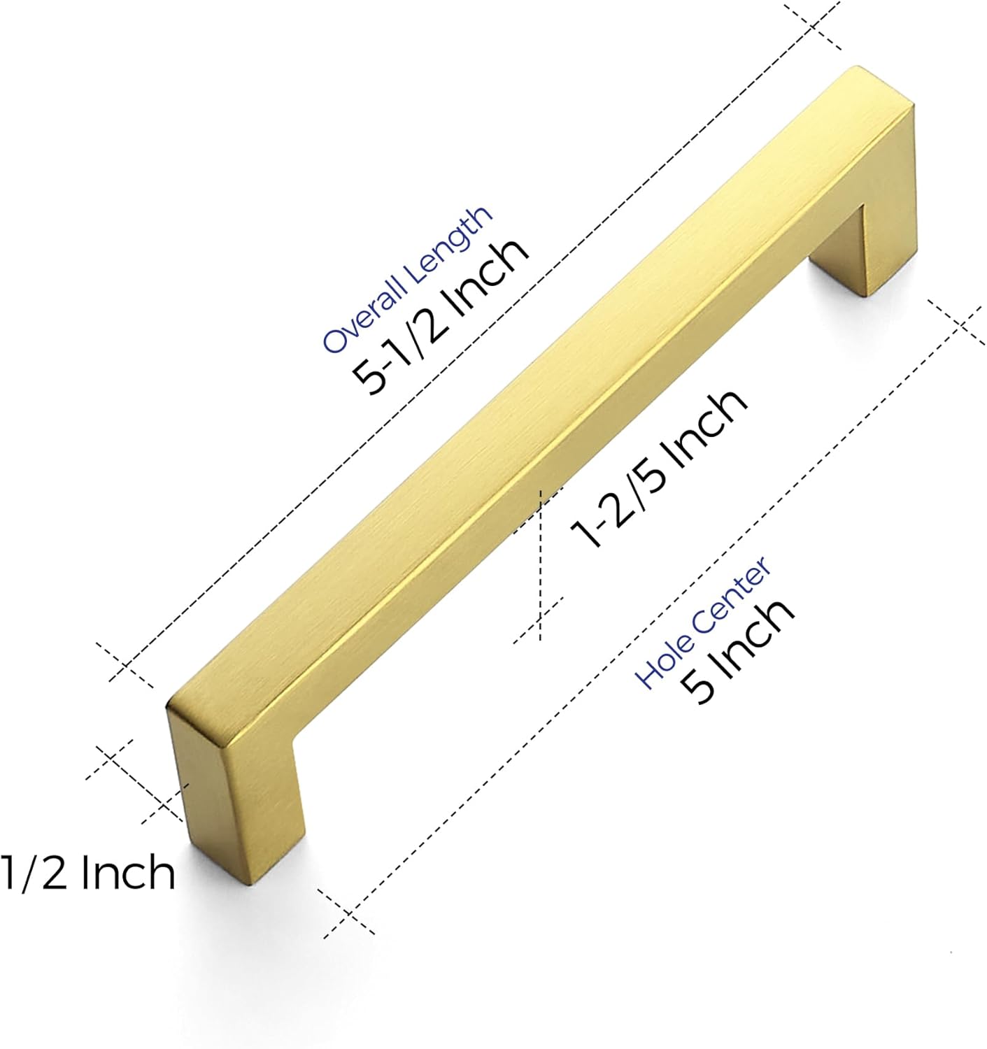 Ravinte 30 Pack 5 Inch Square Cabinet Handles, Brushed Brass Finish, Stainless Steel Kitchen Hardware Pulls with 5" (128mm) Hole Center for Cabinets, Gold