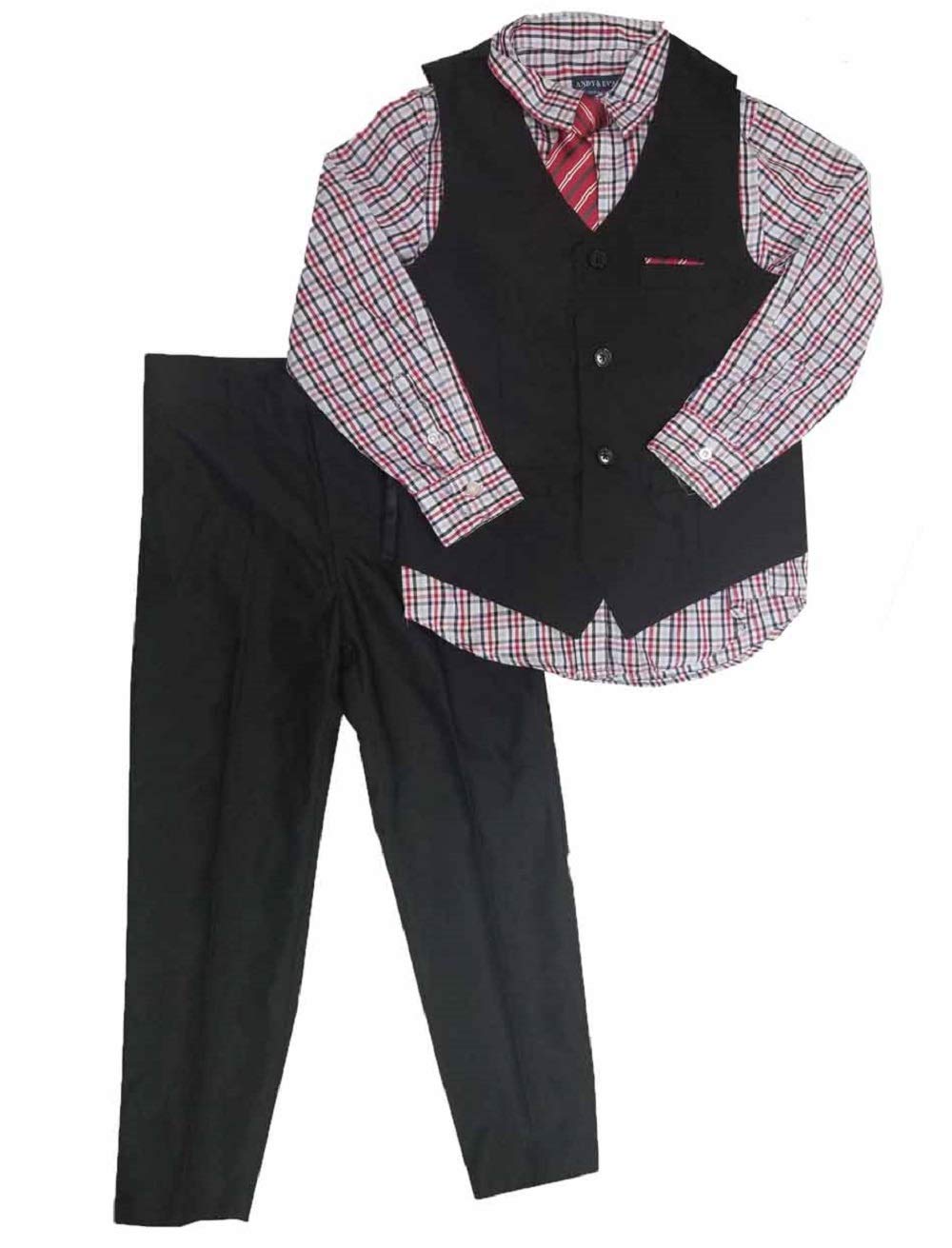 Andy & Evan Boys Formal 4-Piece Suit with Vest, Tie, Shirt and Pants (Black/Multi,4T)