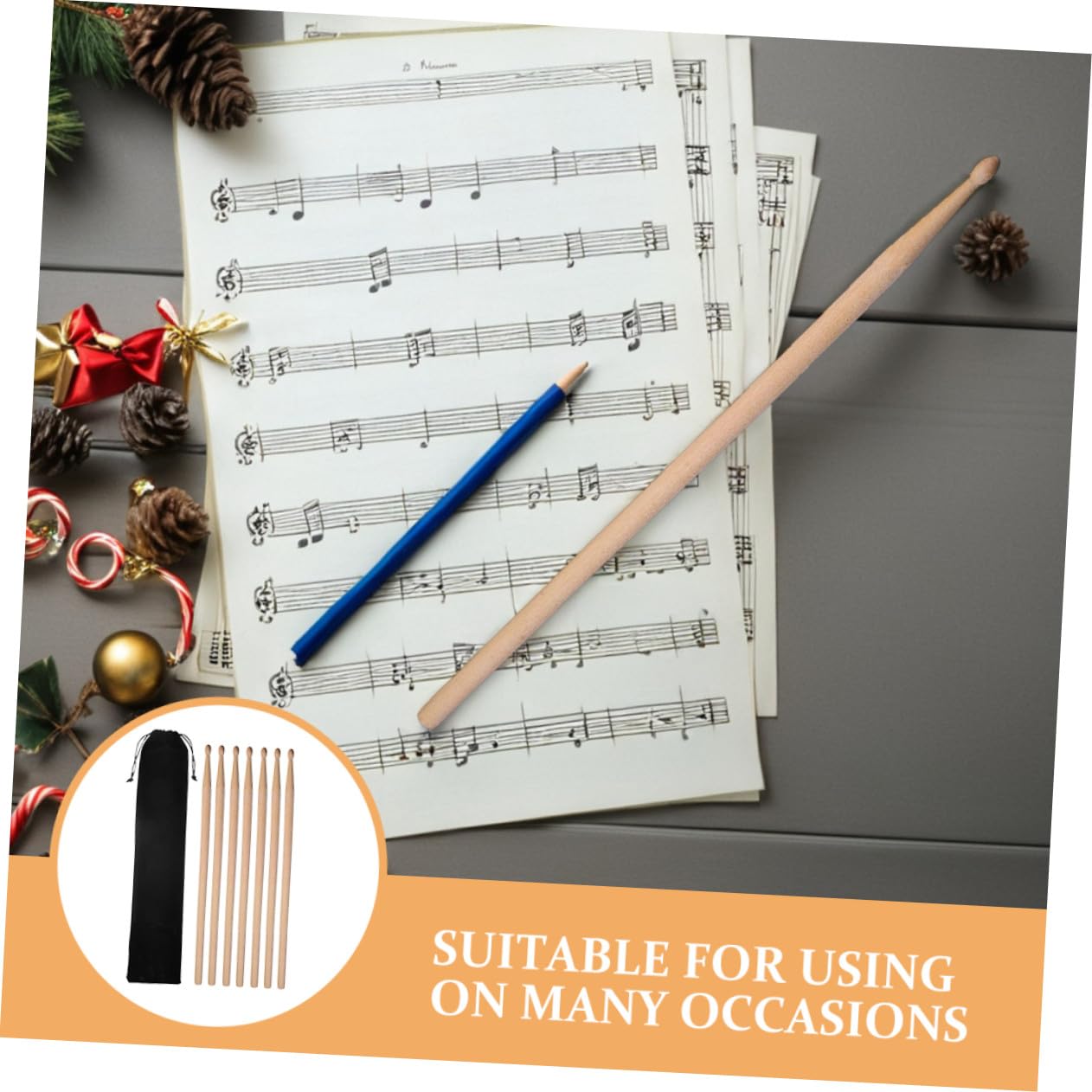 2 Stück Ahorn Drumsticks mit Schlägertasche, Schwarz, 5a | 3 Paare Je Plus Weiche Samttasche, für Bühnenauftritte und Übungseinheiten, Kompaktes Zubehör