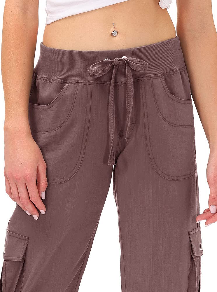 MoFiz Damskie spodnie capri z kieszeniami luźny krój na co dzień spodnie capri szykowne lekkie damskie luźne spodnie cargo na wędrówki, Czerwony 2, XS