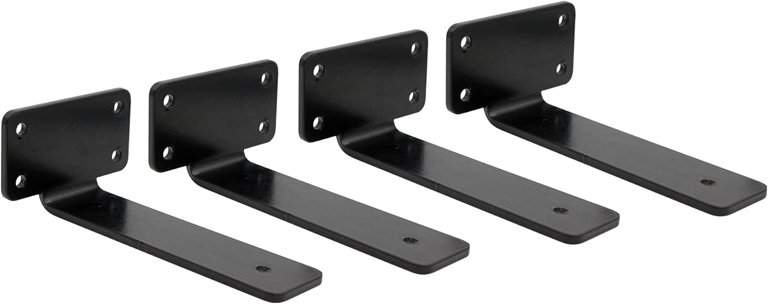 4 Pack 12 Inch Shelf Brackets – Heavy-Duty Black Metal L Bracket Kit for Wall Mount Floating Shelves – Includes Screws & Anchors – Ideal for Garage, Kitchen, Pantry, or Closet Shelving
