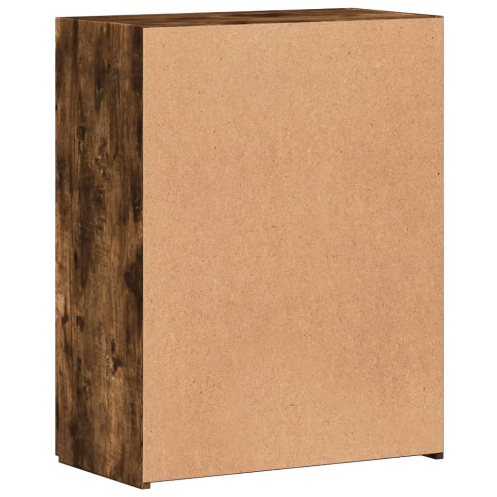 Aktenschrank Räuchereiche 60x32x77,5 cm Holzwerkstoff mit Zwei Türen und Schubladenschrank Regal für Büroorganisation und Stauraum