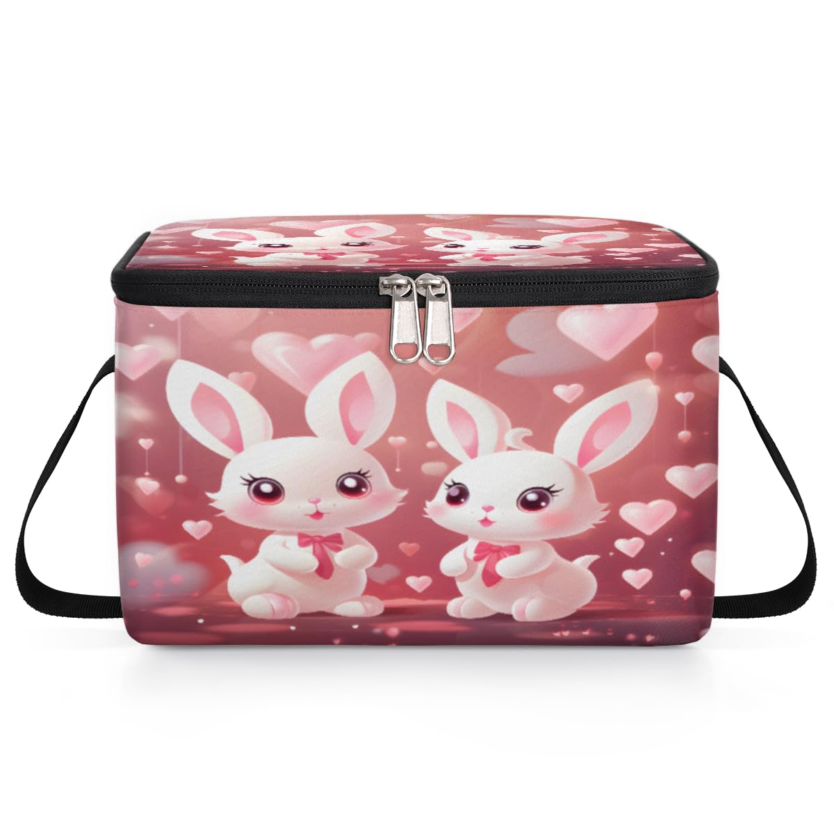 Cute Bunny Lunch Bags for Women Men 9 Cans, Hot & Cold Food Delivery Bag Insulated Grocery Bag Insulated Lunch Box Love Heart Cooler Bag for Office Work Picnic Beach