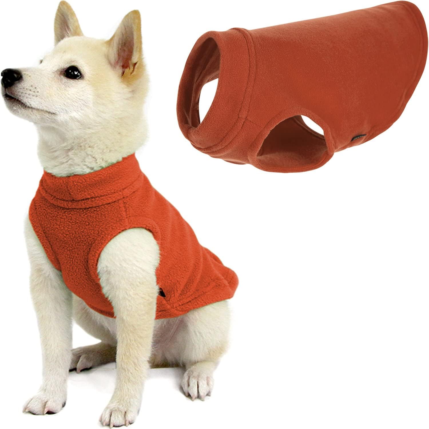 Gooby Stretch Fleece Vest Dog Sweater Pumpkin, Medium Warm Pullover Fleece Dog