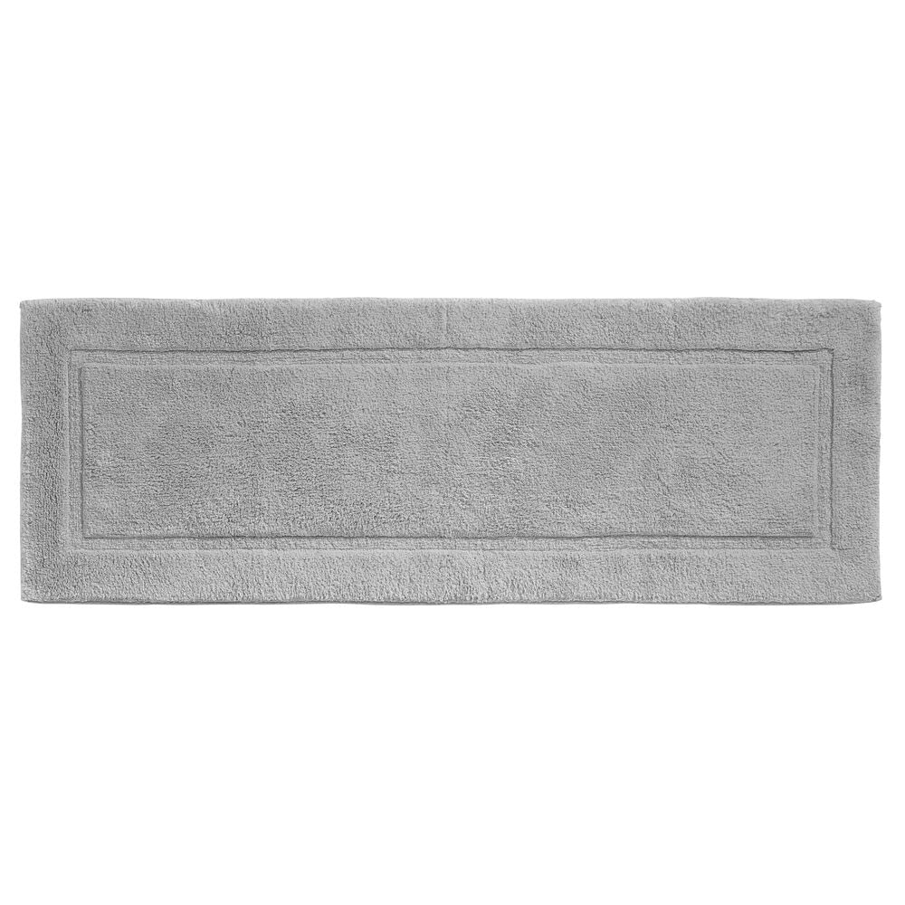 mDesign 100% Cotton Luxury Hotel-Style Soft Rectangular Spa Mat Rug, Plush Water Absorbent, Decorative Border for Bathroom Vanity Bathtub/Shower, Machine Washable Long Runner - 60" x 21" - Gray
