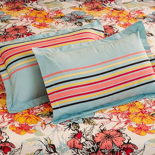 Image of Amazon Brand - Solimo Floral Splash 144 TC 100% Cotton Double Bedsheet with 2 Pillow Covers, Peach, 144 TC