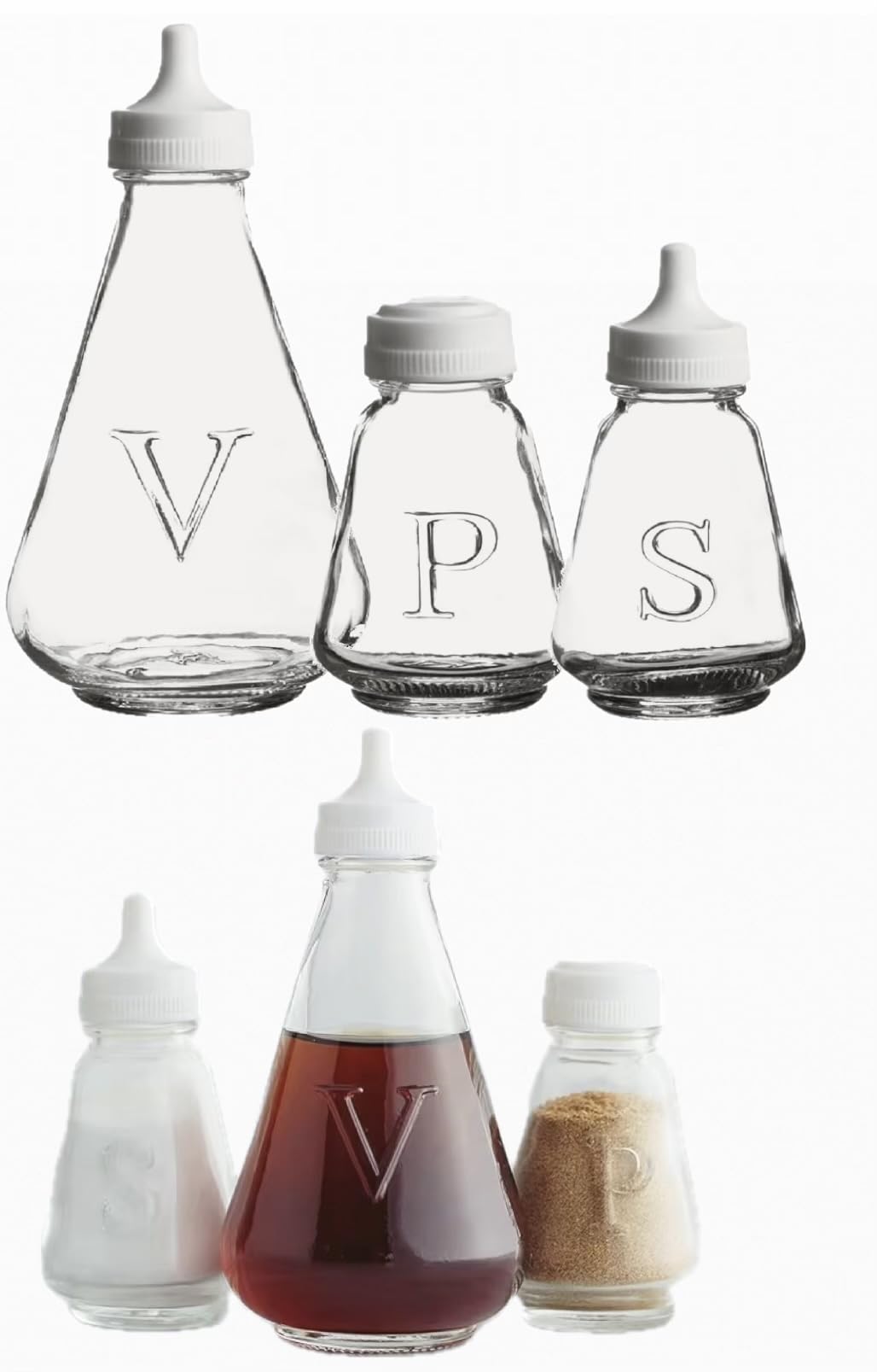 BACKCARE ® Ravenhead Essentials Glass Salt Pepper & Vinegar Pots - Serving Bottle - Shaker Cap Top - Clear - Pack of 3