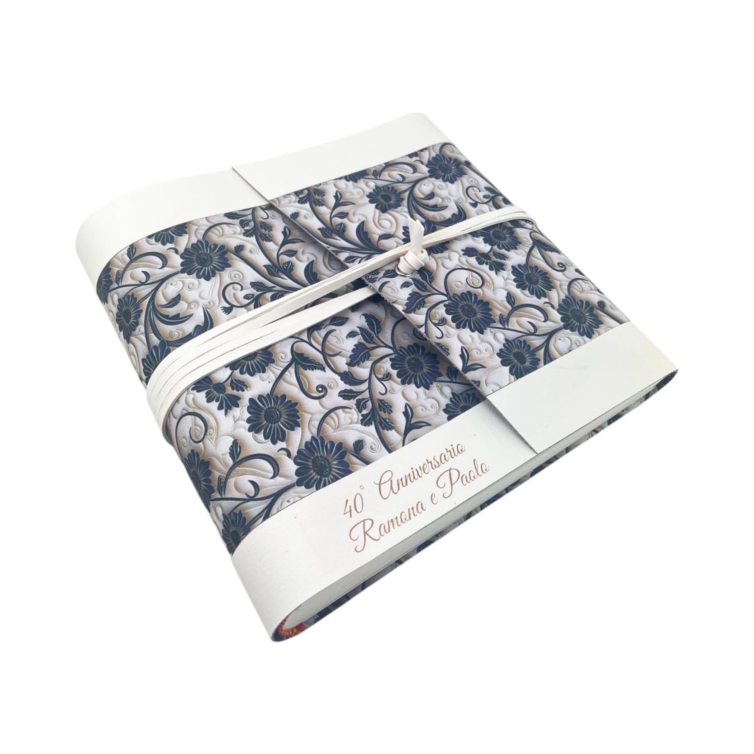Album fotografico-Double Garden-in tessuto stamp.3D anche all'interno,con fasce in ecopelle LUX personalizzabile.Classico velina Matrimonio Regalo Wedding Anniversario Nozze Argento Oro Laurea Mamma
