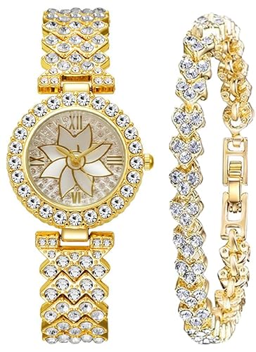 VILKFY Luxury Women Bracelet Watches Fashion Quartz Watches Female Dress Watches (D Golden)