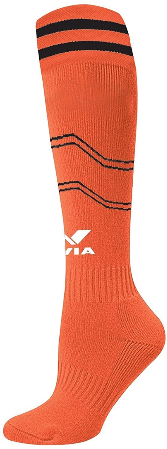 Nivia Rabona Football Super Socks/Stockings (Orange, M) | Polyester Blend | for Men & Women | Knee Length Long Stockings | for Football Soccer & Other Sports 1