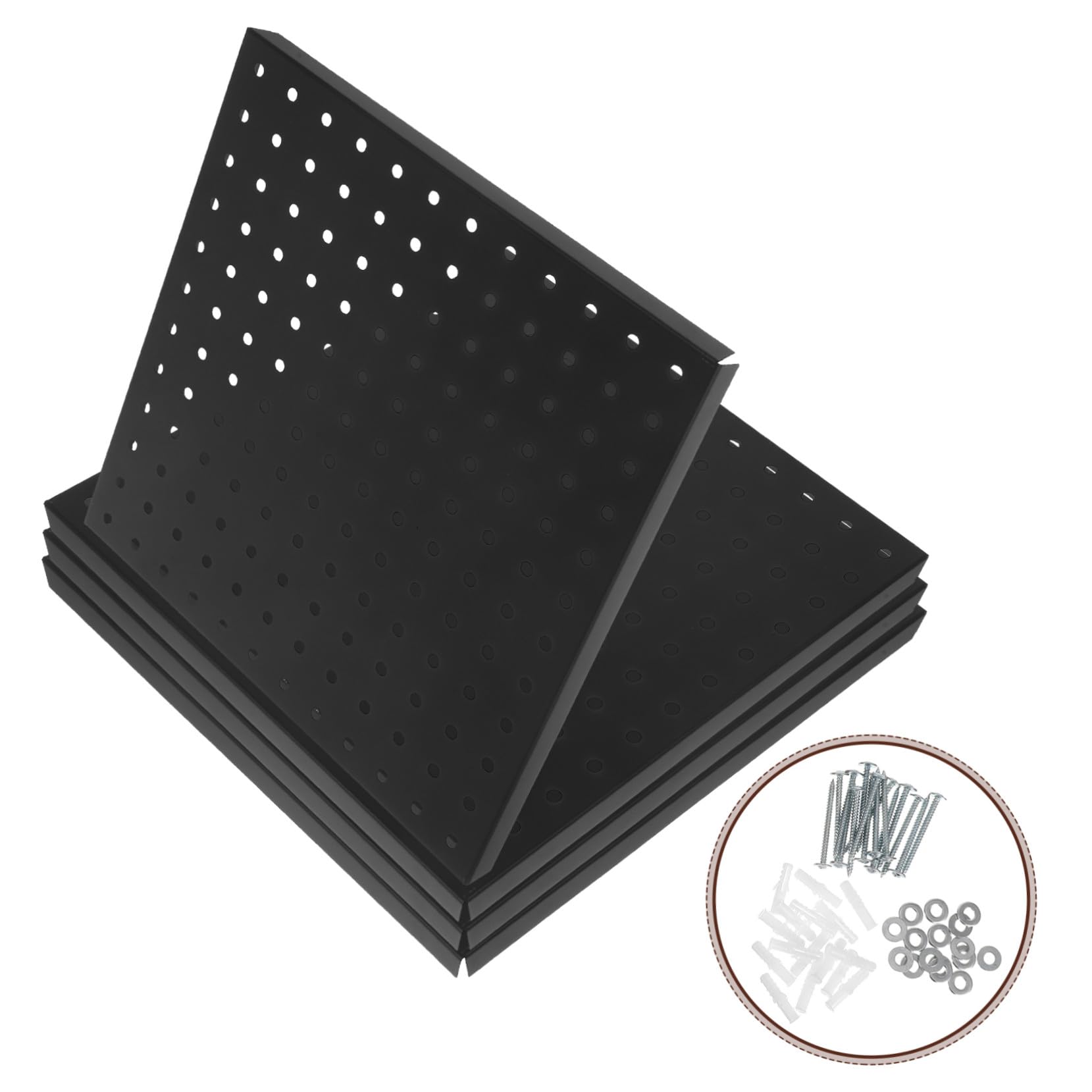 Didiseaon 4 Piezas Paneles Metálicos Perforados Organizador Pared Negro Resistente Soporte Pesado para Garaje Cocina Oficina Almacenamiento Herramientas