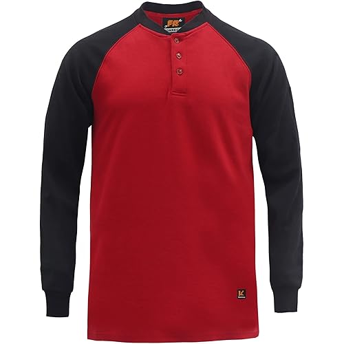 KONRECO FR Shirts for Men Flame Resistant/Fire Retardant CAT2 7oz Cotton Two Tone & Henley Shirt