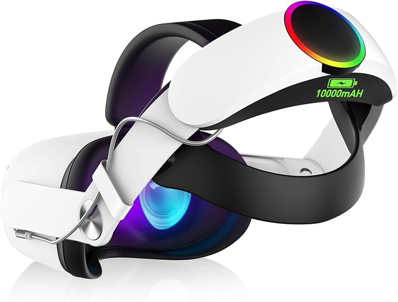 Correa para la cabeza RGB para Oculus/Meta Quest 2 Correa para la cabeza con batería Paquete de 10000 mAh para 8 horas de tiempo de reproducción extendido, potencia de realidad virtual de carga rápida, correa Elite ajustable Soporte y equilibrio mejorados en realidad virtual