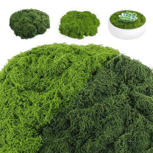 200g Kunstmoos zum Dekorieren, 100g Dunkelgrün + 100g Hellgrün Kunstmoos Zum Basteln, Fake Moos Deko Aesthetic, Künstliches Moos Deko für Wand, Krippe, Aquarium Modellbau, Hochzeit, Weihnachtsdeko