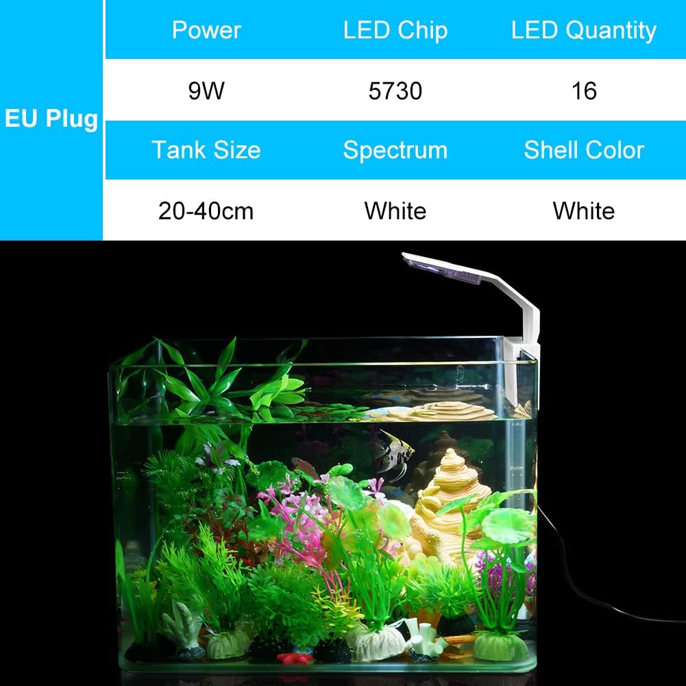 Adiwo Luce per Clip per Acquario, 3 Colori Luce Acquario LED, 9W Mini Lampada per Acquario a Led per 6 mm di Spessore Acquario, 16 LED Acquario, per Illuminazione Acquario (Bianco)