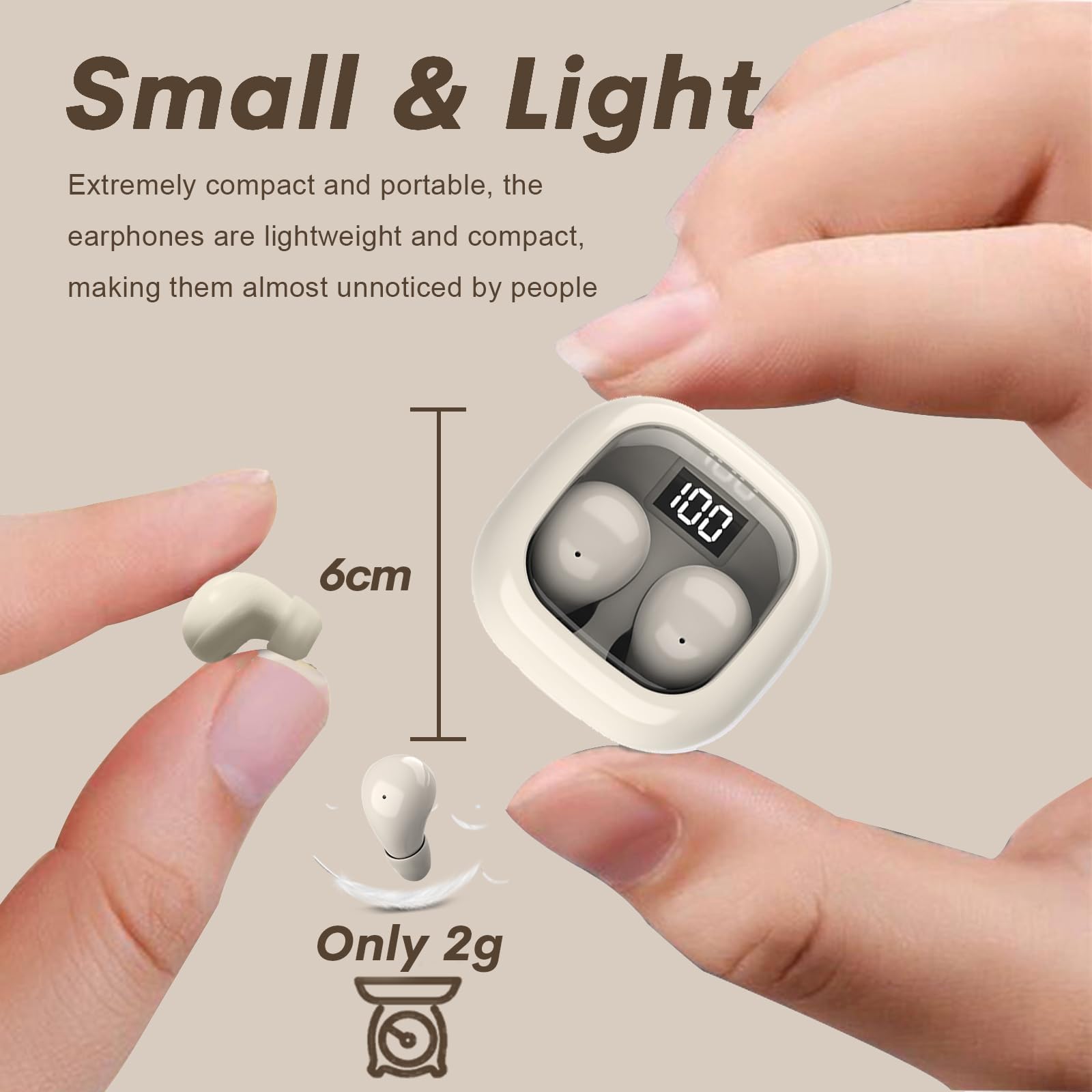 Syzplnwy Cuffie e auricolari wireless Bluetooth per dormire lateralmente, con cancellazione del rumore, invisibili, ultra piccoli, adatti per orecchie piccole, colore: bianco