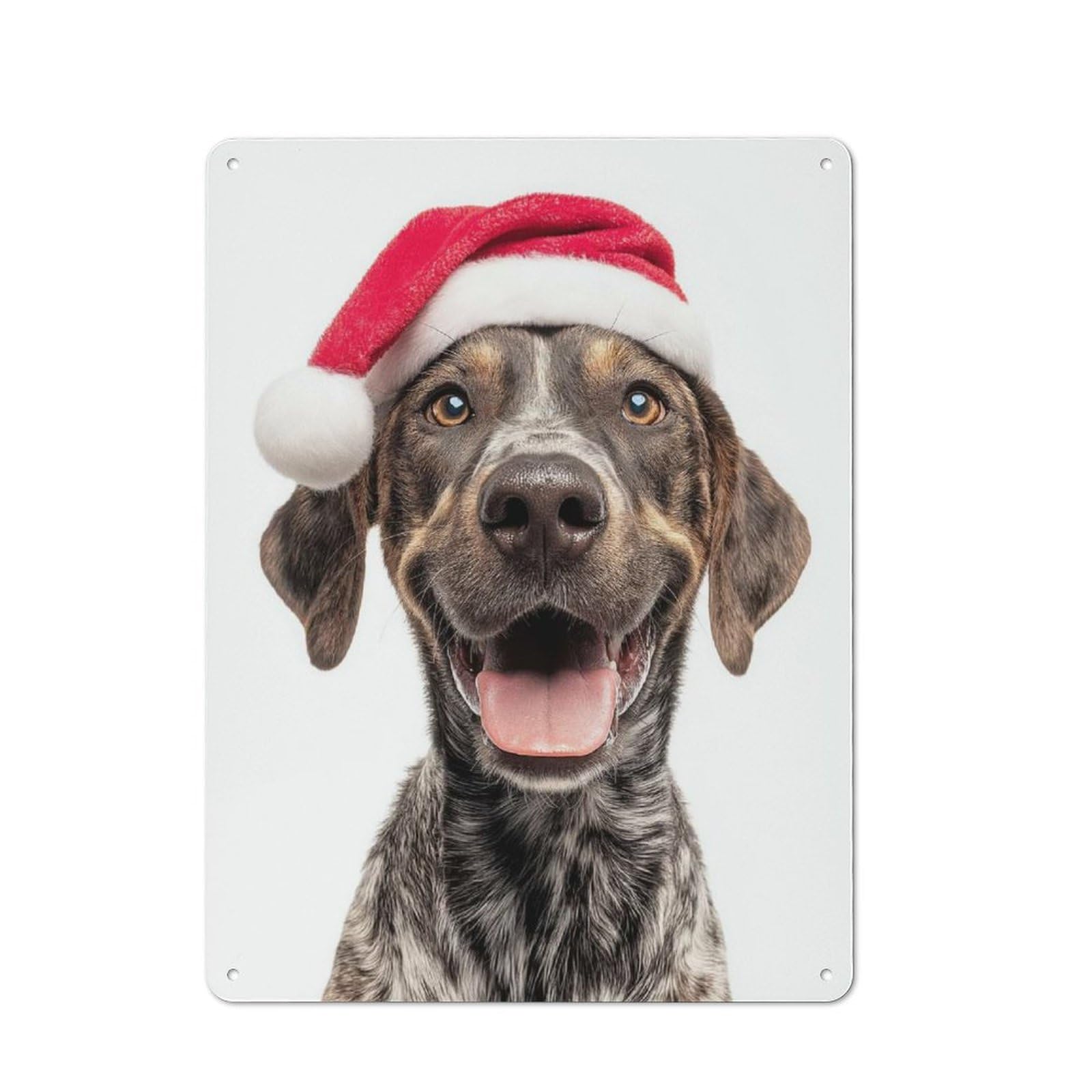 Junmoney Happy Plott Hound Dog Wearing Santa Hat Tin Wall Sign With Design 40X30cm, Classic Bistro Wall Plaque For Bakery, Diner, Cafe Or Family Room