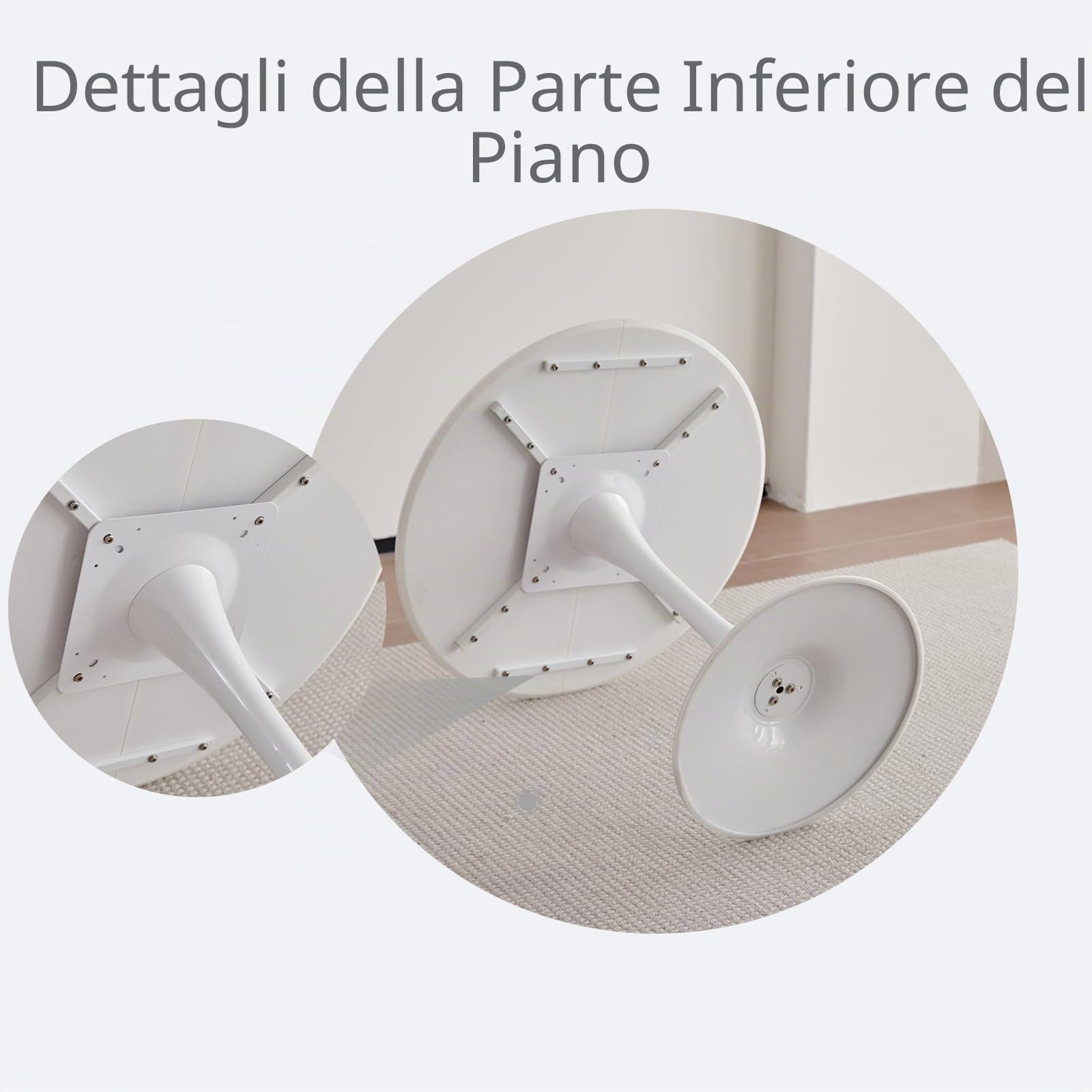 GrandCA HOME Tavolo da Pranzo con 6 Sedie, Tavolo da Pranzo Rotondo Moderno Bianco da 110 CM, 6 Sedie da Cucina Trasparenti Tulip, per Cucina, Soggiorno (Grigio)